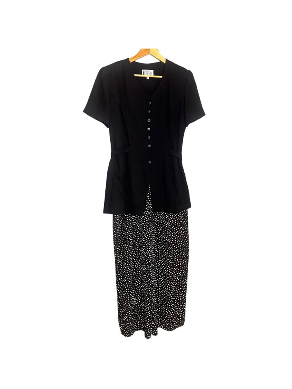 Vtg Yves Cossette Depeche Polka Dot Wide Leg Jumpsuit Black Button Zip Front M